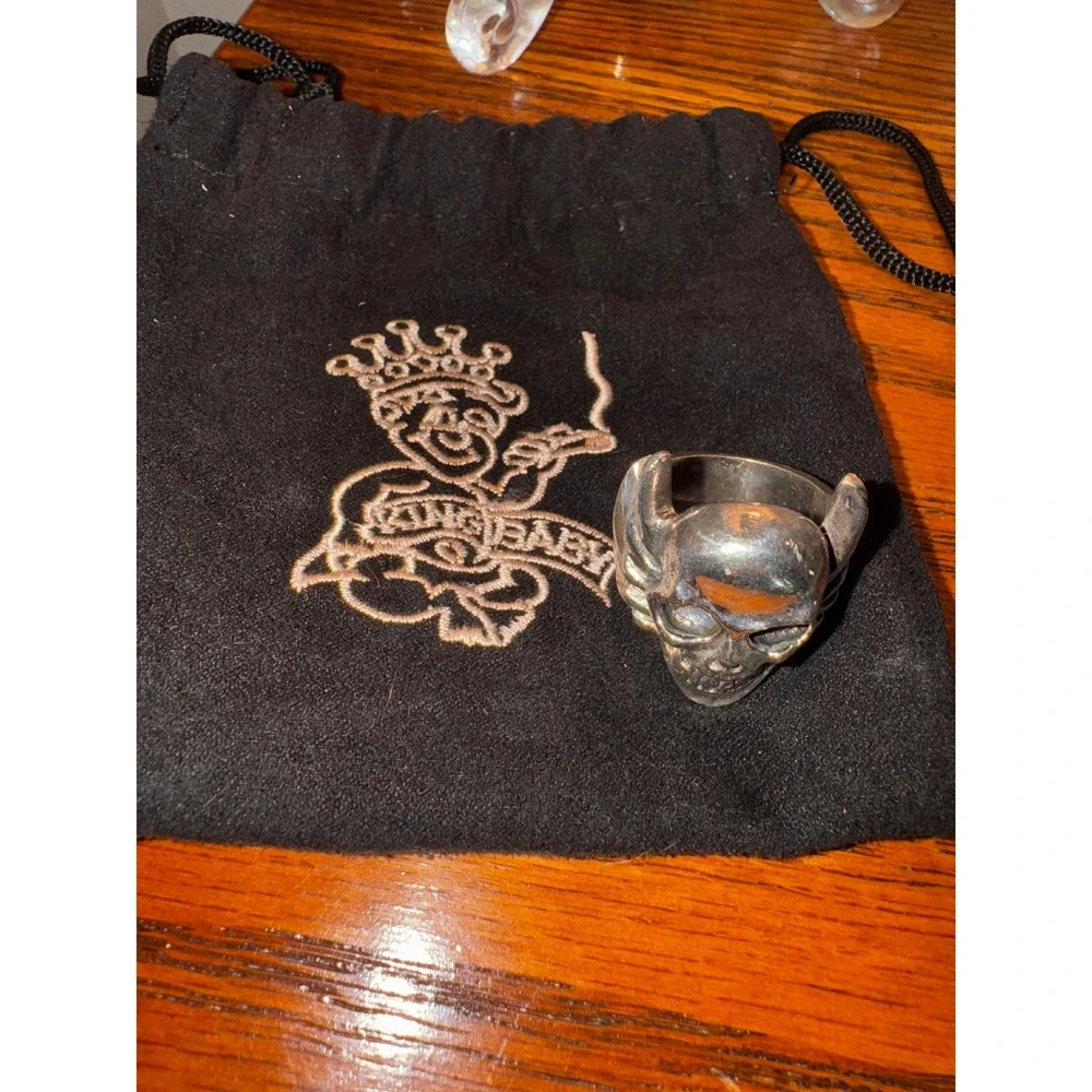 King Baby Sterling Silver Winged Skull‎ Ring Men's Size 10 Statement Punk Rock